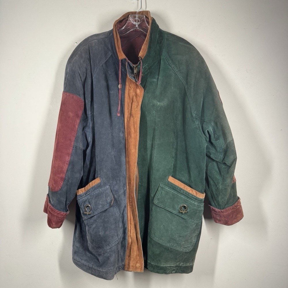 Vintage 90's Patchwork Suede Leather Jacket by Gitano Womens Size XL **FLAWS**